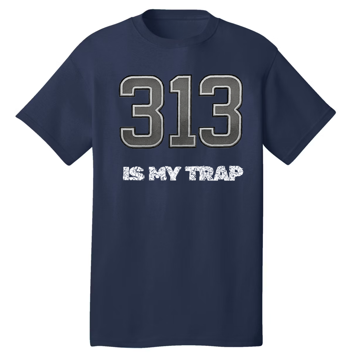 Detroit 313 puff print shirt in navy blue by NY IS MY TRAP® – Motor City inspired streetwear