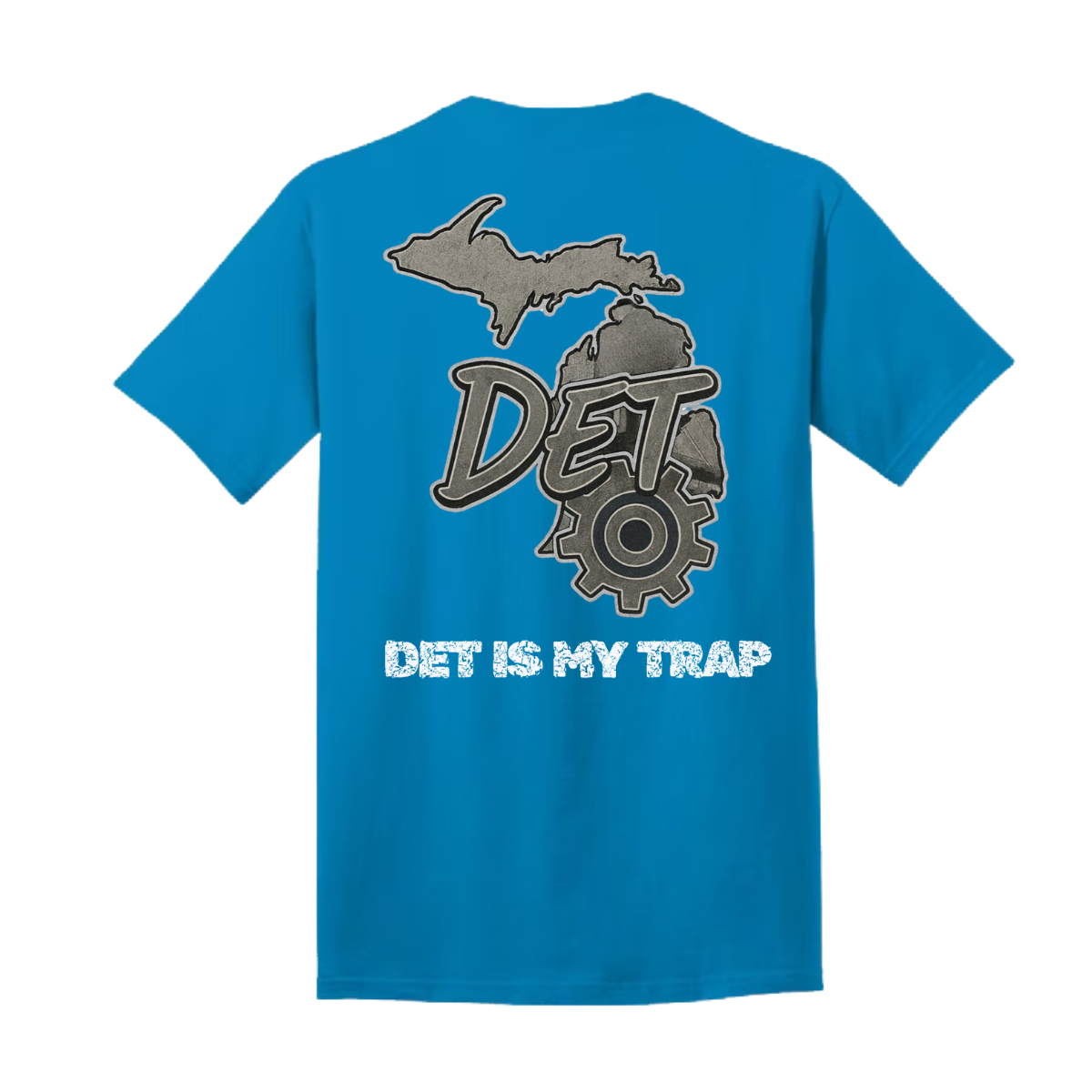 Blue 313 area code t-shirt with '313 is my trap' text
