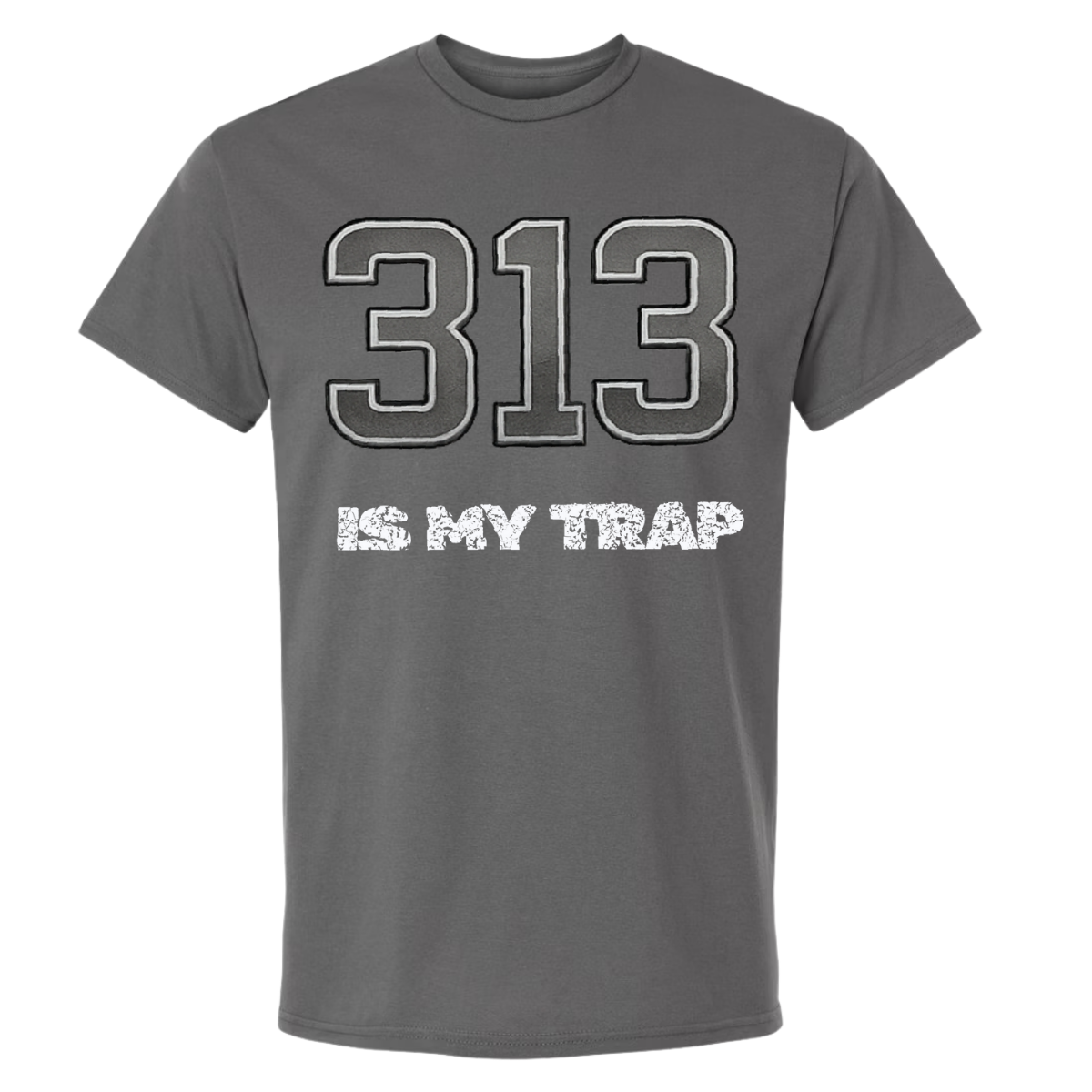 Detroit 313 puff print shirt in gray by NY IS MY TRAP® – Motor City inspired streetwear