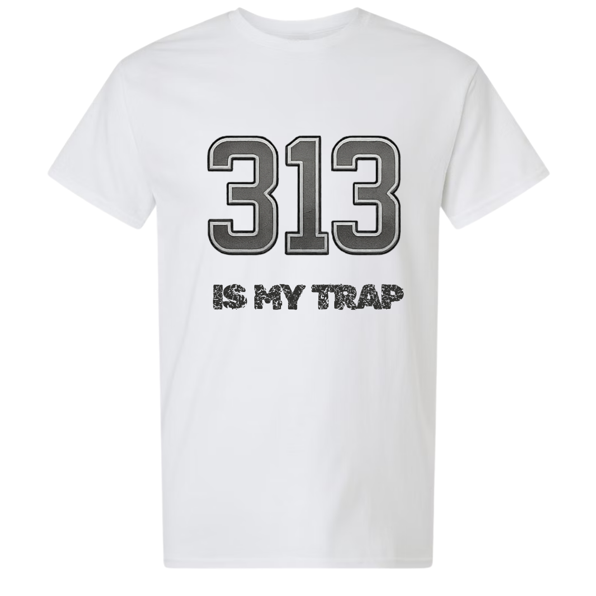 Detroit 313 puff print shirt in white by NY IS MY TRAP® – Motor City inspired streetwear