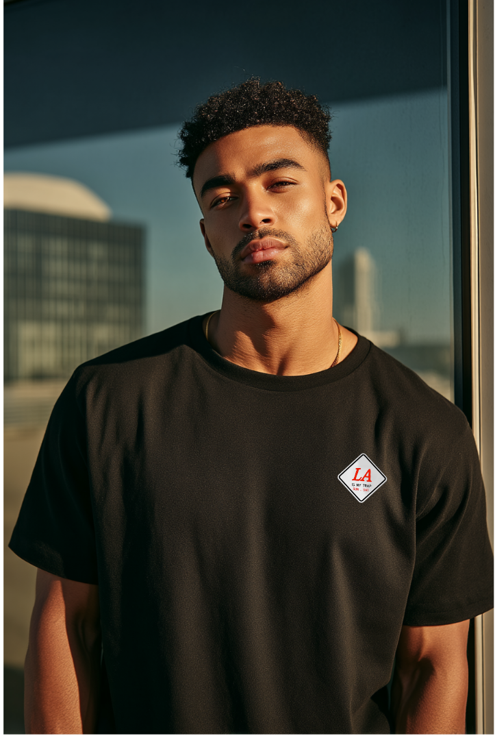 LA IS MY TRAP EMBROIDERED T-SHIRT — GETTING $$$ SUN-SAT