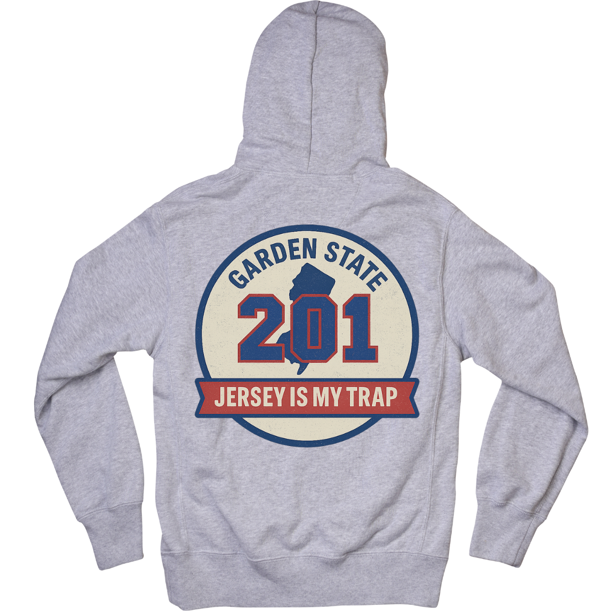 gray 201 area code hoodie NJ streetwear oversized puff print