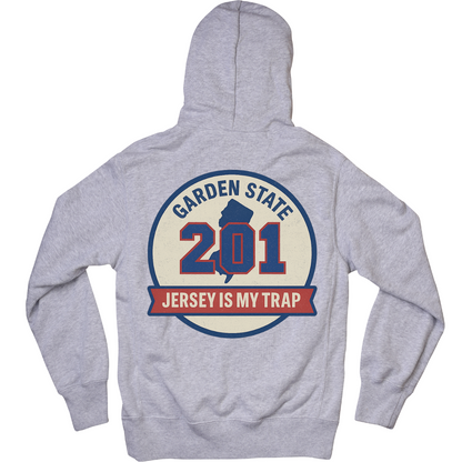 gray 201 area code hoodie NJ streetwear oversized puff print