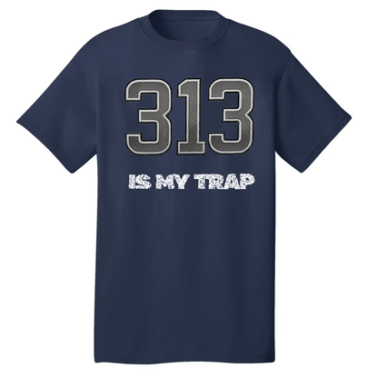 Detroit 313 puff print shirt in navy blue by NY IS MY TRAP® – Motor City inspired streetwear