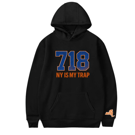 black 718 ny is my trap area code hoodie