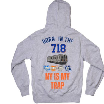 gray 718 hoodie with ny is my trap text by ny is my trap