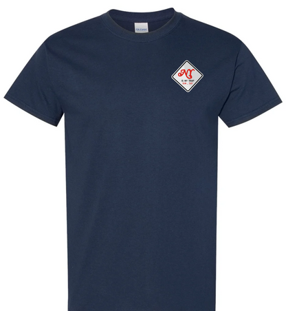 navy blue t-shirt with ny is my trap sun-sat embroidered patch on front and graphic design on back, featuring money and ATM machine imagery. everyday is pay day t shirt
