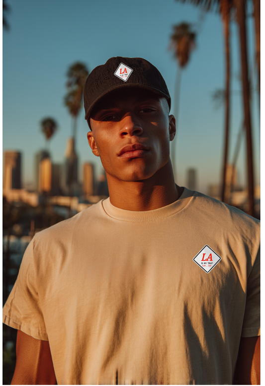 LA IS MY TRAP EMBROIDERED T-SHIRT — GETTING $$$ SUN-SAT